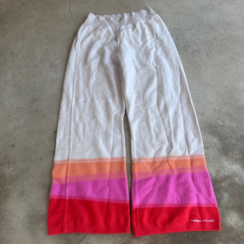 Nike Yoga Therma-FIT ADV Pants Womens XL Cream Pink Wool Wide Leg Fleece Striped